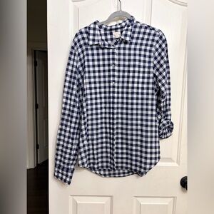 J. Crew Navy and White Gingham Cotton Button-Down Shirt